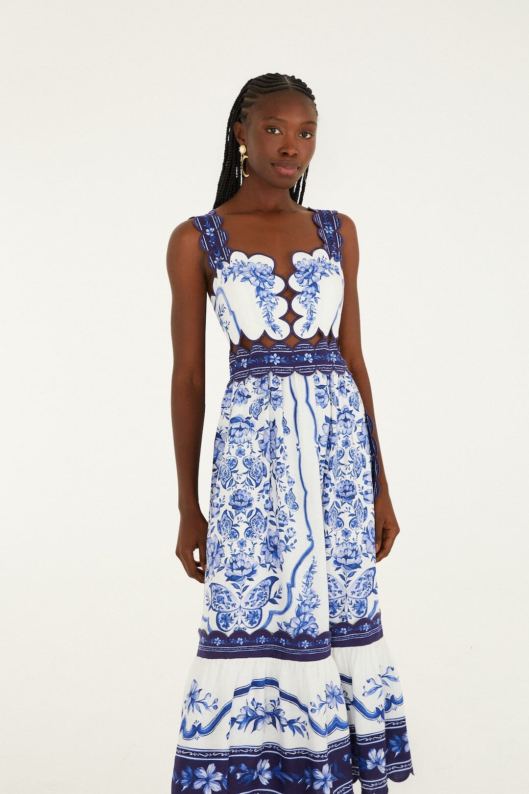 Off-White Porcelain Garden Cut-Out Lenzing™ Ecovero™ Euroflax™ Midi Dress