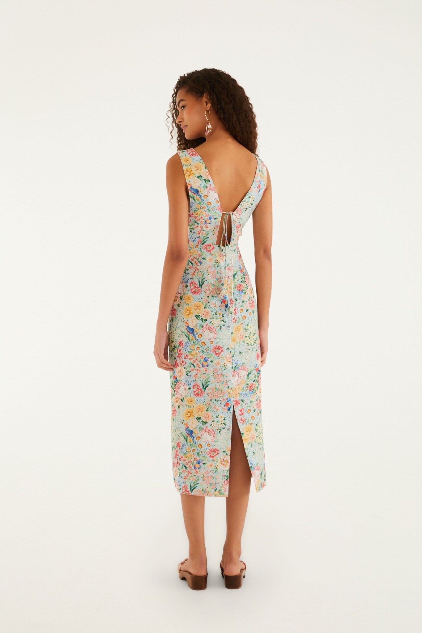Multicolor Rendeira 3d Bodice Euroflax Premium Linen Midi Dress