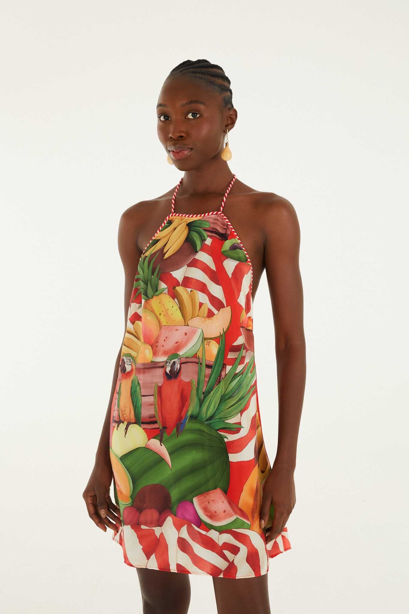 Multicolor Tropical Rope Ties Mini Dress