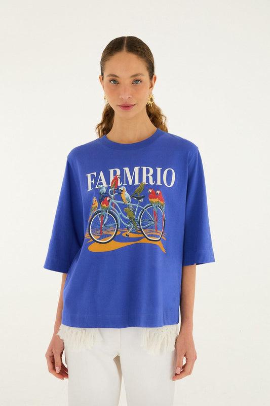 Blue Bike Birds Organic Cotton T-Shirt