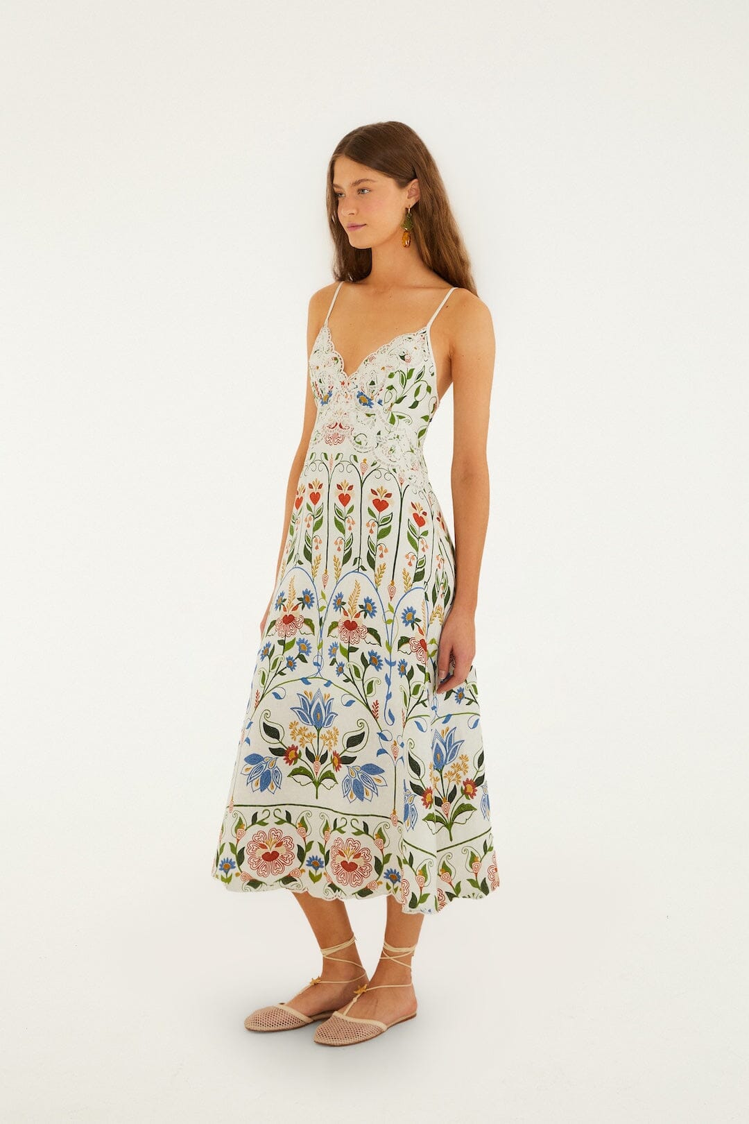 Off-White Stitched Garden Euroflax™ Premium Linen Midi Dress